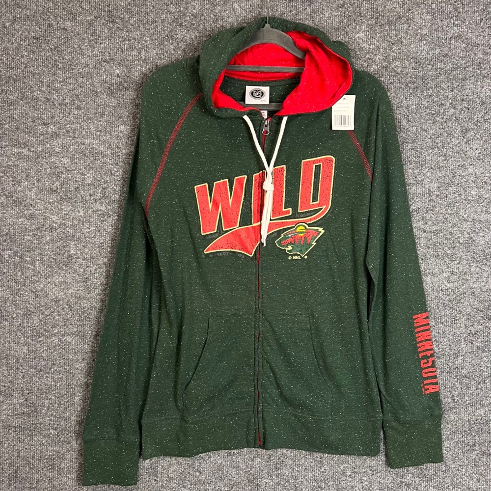 NEW NHL Minnesota Wild Full Zip Hoodie Womens Small Green NWT Speckled Fleece